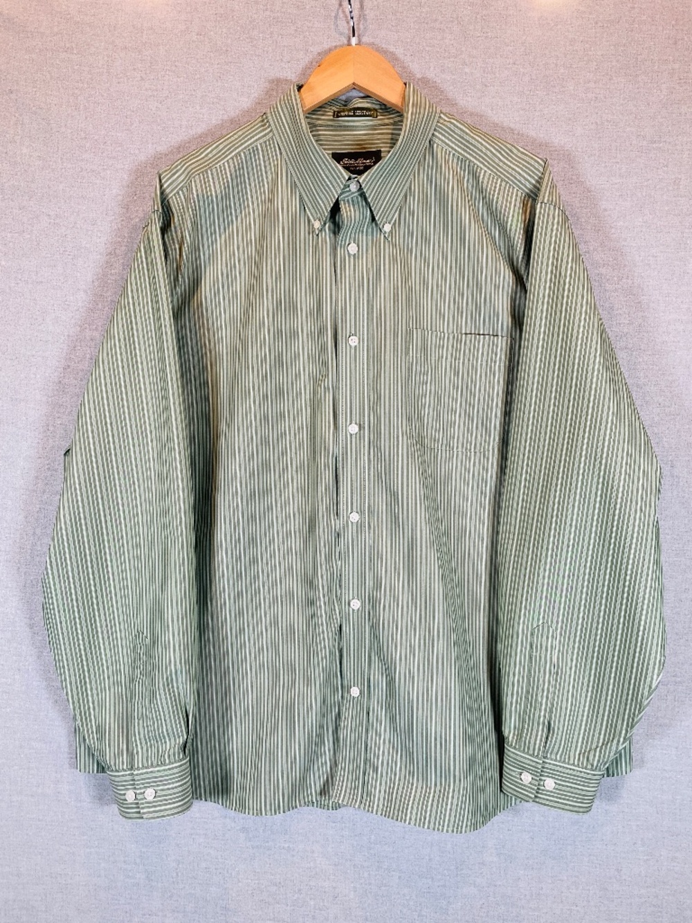 Eddie Bauer Mens XXL Green White Vertical Stripe Cabincore Grandpacore L/S